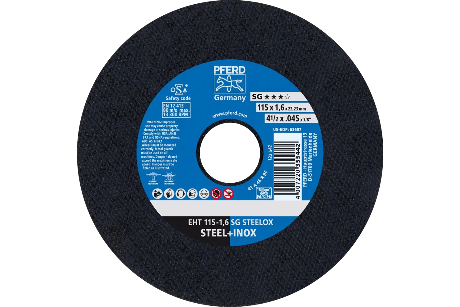 Picture of Pferd Cut-Off Wheel, 4-1/2" X .045 X 7/8, Sg Steelox, T1, Aluminum Oxide